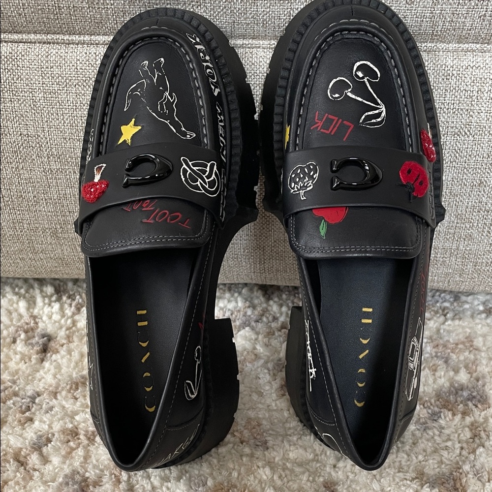 COACH Leah Platform Loafers with Sketch Print NWOT
